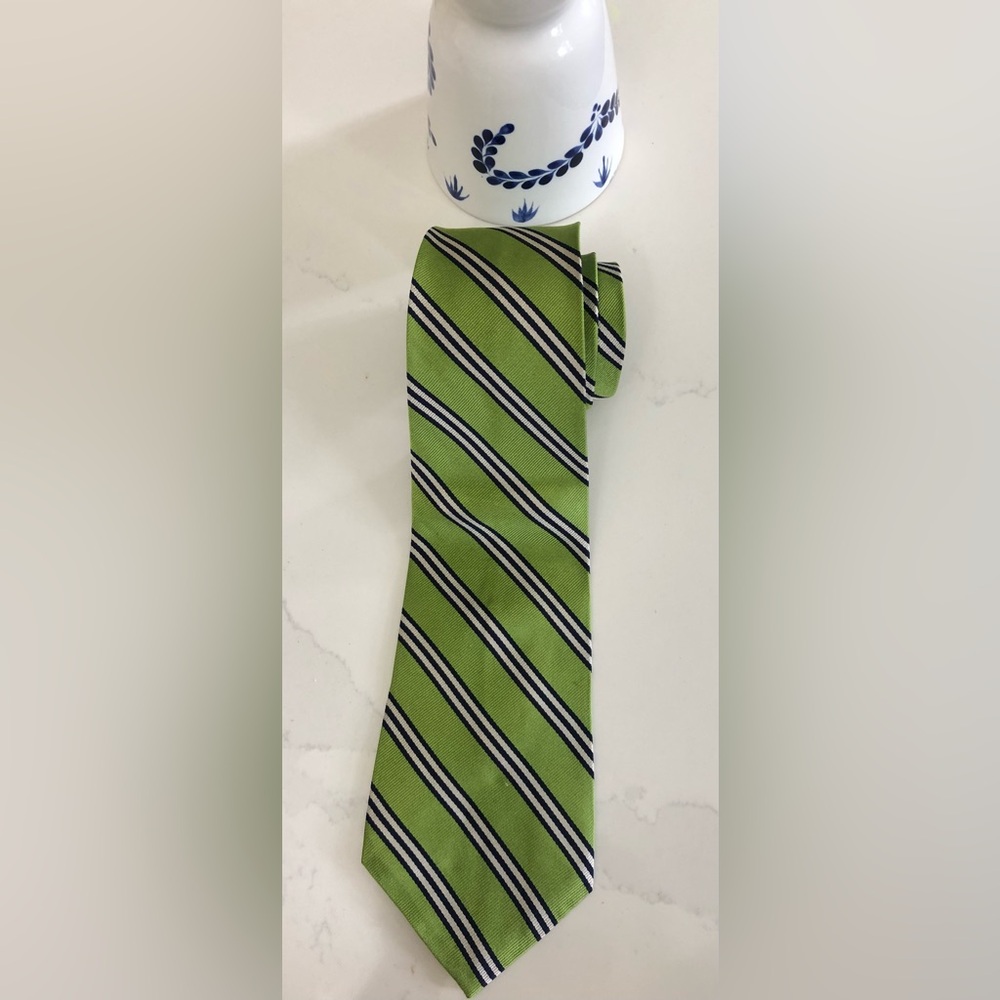 J. Crew Green Striped Silk Imported Tie - Picture 3 of 15
